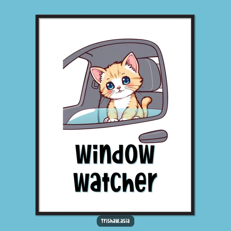 Funny Curious Kitten Passenger Digital Print - Cute Rider, Whimsical Wall Art