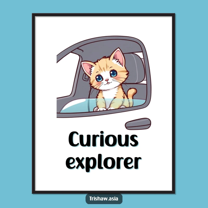 Funny Curious Kitten Passenger Poster - Cute Rider, Whimsical Wall Art