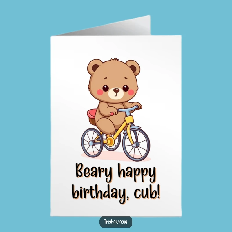 Free Printable Birthday Card: Bear Cub Trishaw Ride Fun for an Adventurous Celebration
