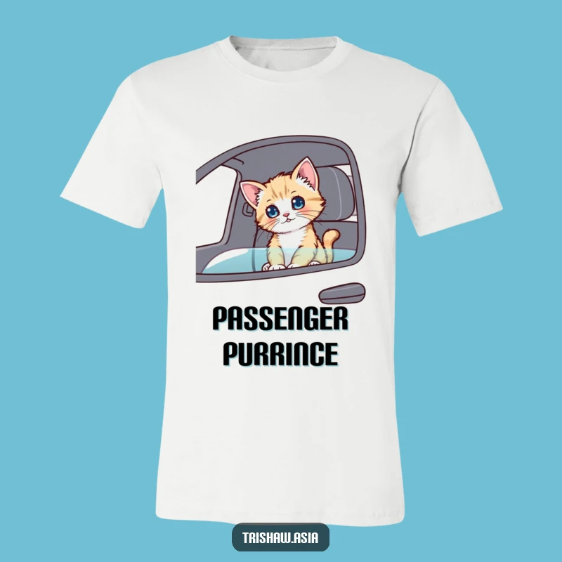 Funny Curious Kitten Passenger T-Shirt - Cute Rider, Casual Fun Wear